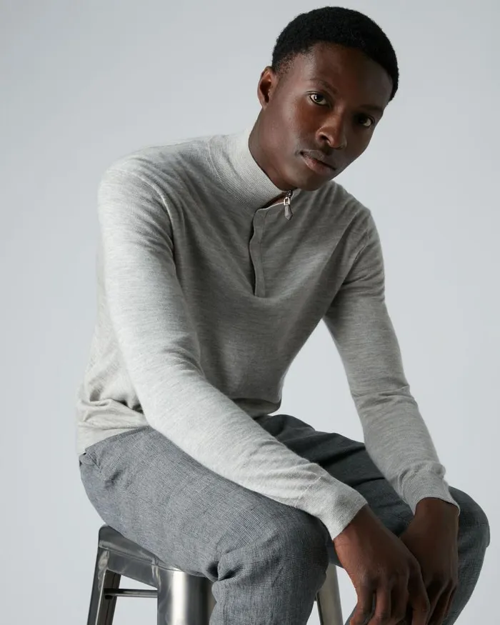 NPeal Jumpers Men Regent Fine Gauge Cashmere Half Zip Jumper Fumo Grey