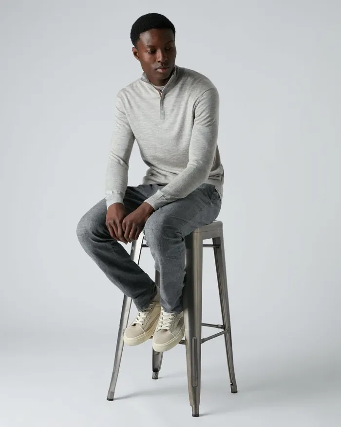 NPeal Jumpers Men Regent Fine Gauge Cashmere Half Zip Jumper Fumo Grey
