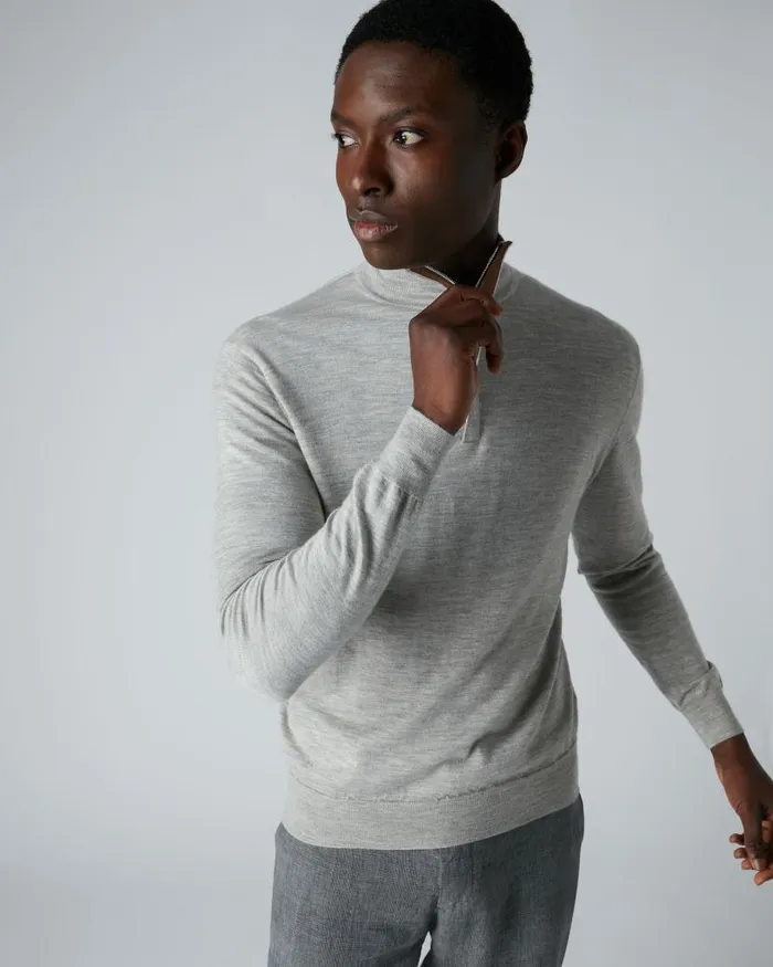NPeal Jumpers Men Regent Fine Gauge Cashmere Half Zip Jumper Fumo Grey
