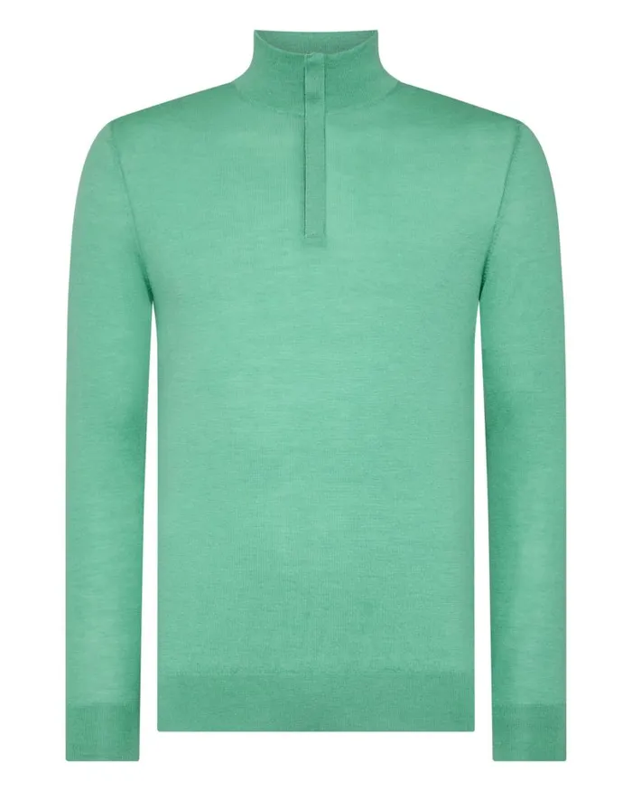 NPeal Jumpers Men Regent Fine Gauge Cashmere Half Zip Jumper Seafoam Green