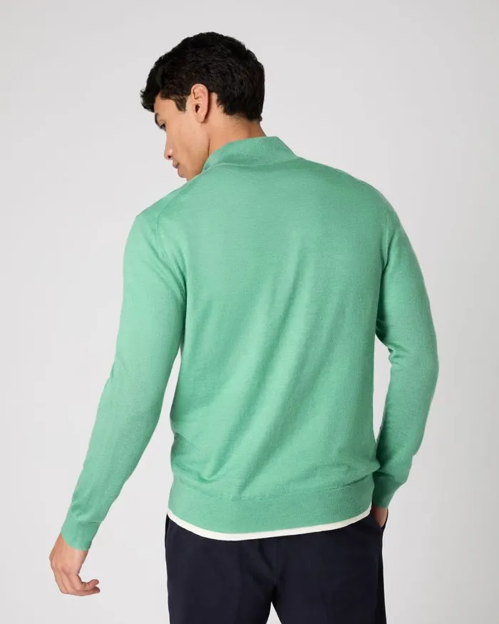 NPeal Jumpers Men Regent Fine Gauge Cashmere Half Zip Jumper Seafoam Green