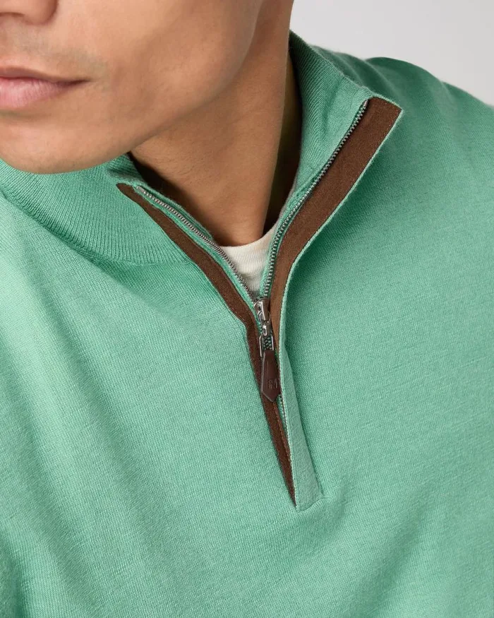 NPeal Jumpers Men Regent Fine Gauge Cashmere Half Zip Jumper Seafoam Green