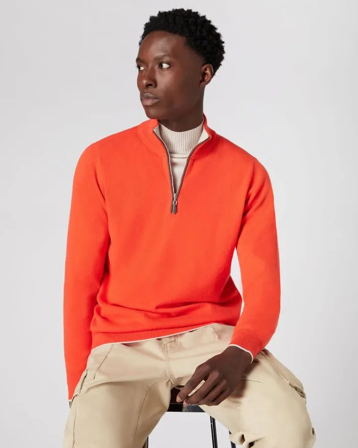 NPeal Jumpers Men The Carnaby Half Zip Cashmere Jumper Vermillion Red