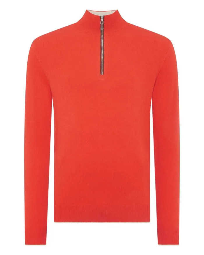 NPeal Jumpers Men The Carnaby Half Zip Cashmere Jumper Vermillion Red
