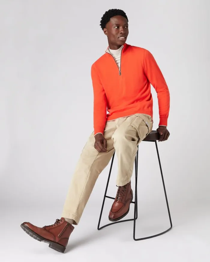 NPeal Jumpers Men The Carnaby Half Zip Cashmere Jumper Vermillion Red