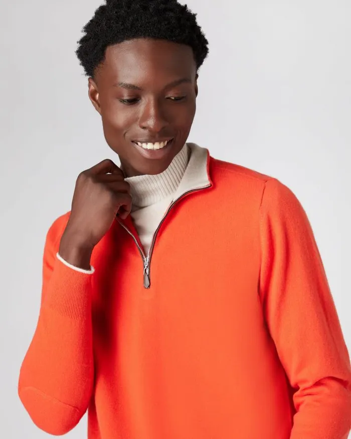 NPeal Jumpers Men The Carnaby Half Zip Cashmere Jumper Vermillion Red