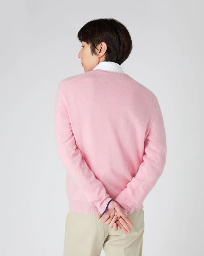 NPeal Jumpers Men The Jockey Club V Neck Cashmere Jumper Flamingo Pink