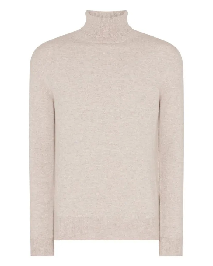 NPeal Jumpers Men Trafalgar Roll Neck Cashmere Jumper Oatmeal Brown