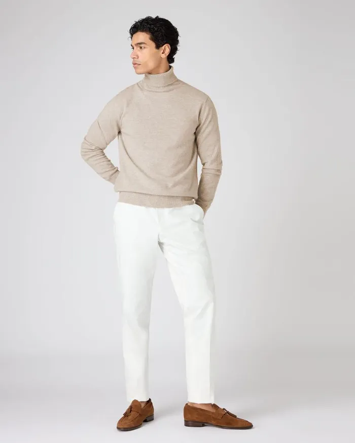 NPeal Jumpers Men Trafalgar Roll Neck Cashmere Jumper Oatmeal Brown