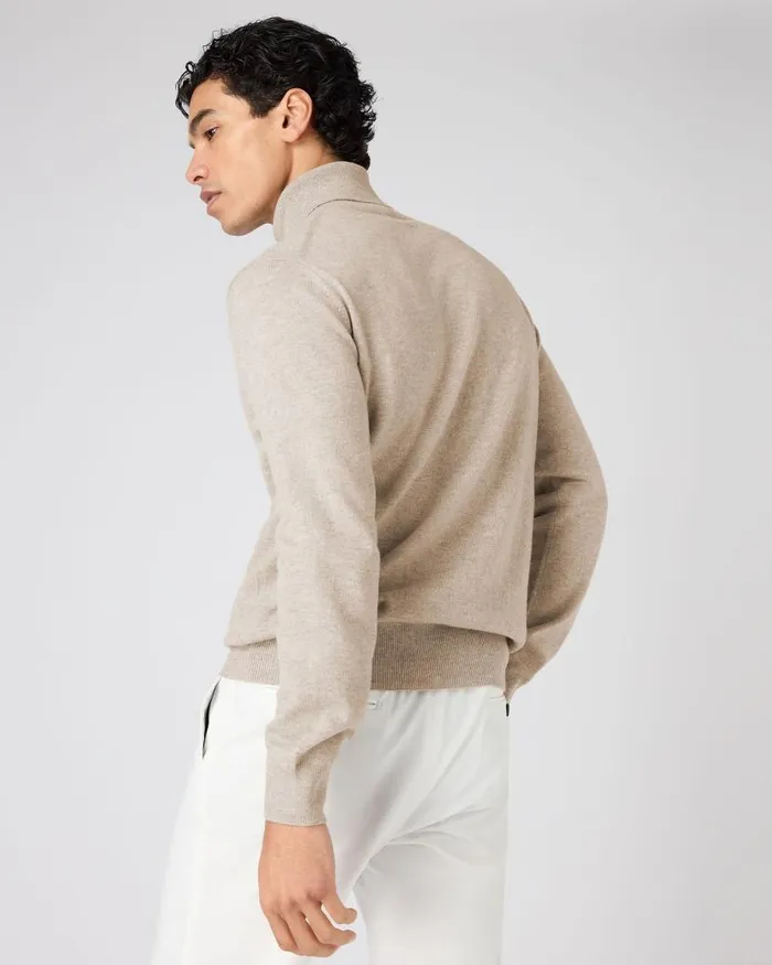 NPeal Jumpers Men Trafalgar Roll Neck Cashmere Jumper Oatmeal Brown