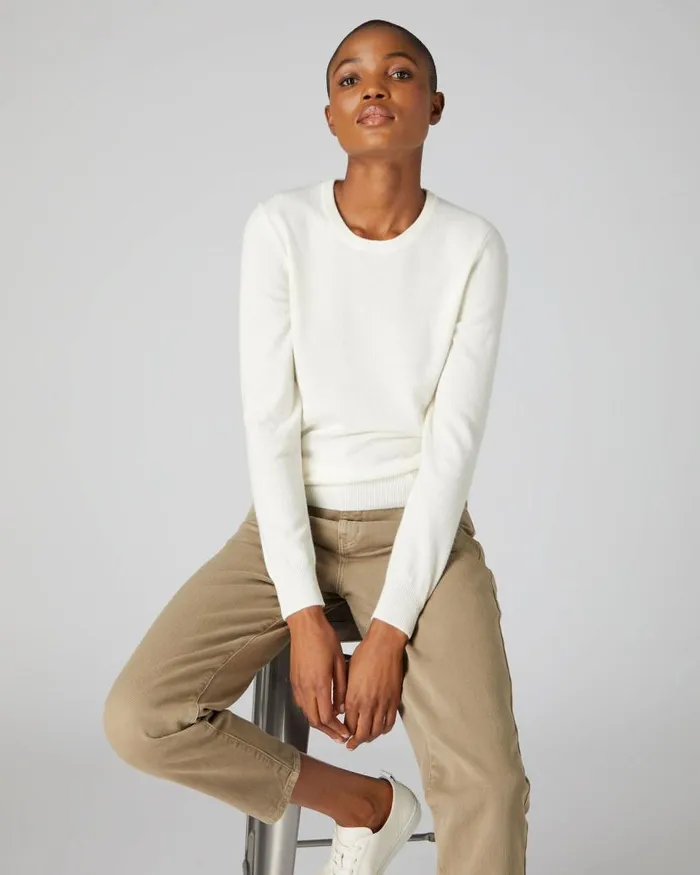 NPeal Jumpers Women Evie Classic Round Neck Cashmere Jumper New Ivory White
