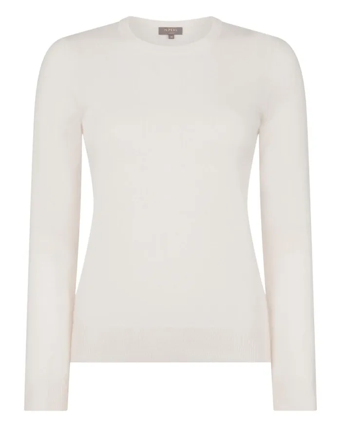 NPeal Jumpers Women Evie Classic Round Neck Cashmere Jumper New Ivory White