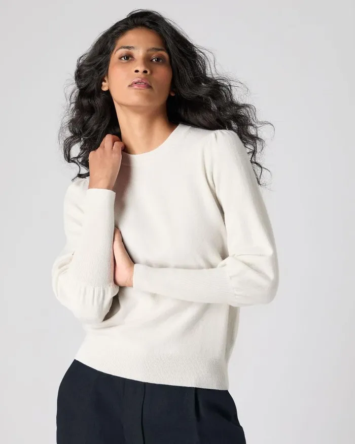 NPeal Jumpers Women Gathered Sleeve Cashmere Jumper Ivory White Sparkle