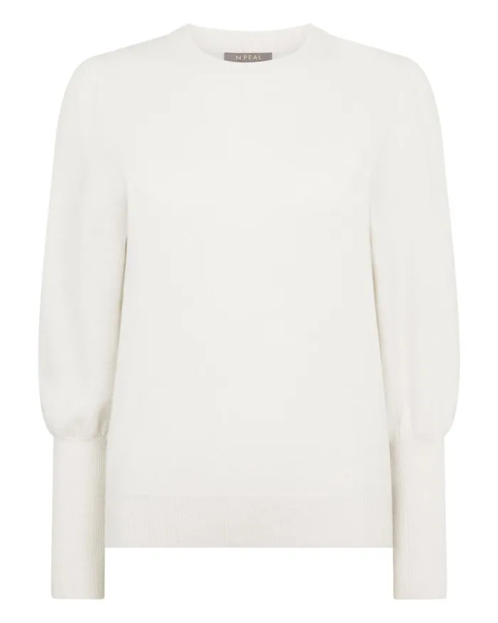 NPeal Jumpers Women Gathered Sleeve Cashmere Jumper Ivory White Sparkle