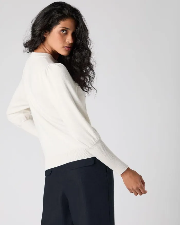 NPeal Jumpers Women Gathered Sleeve Cashmere Jumper Ivory White Sparkle