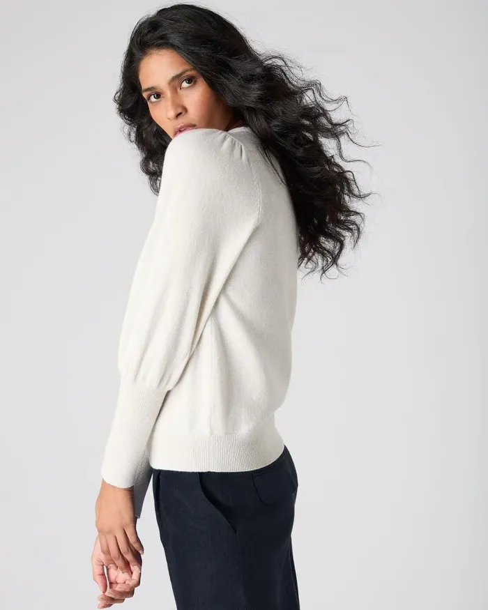 NPeal Jumpers Women Gathered Sleeve Cashmere Jumper Ivory White Sparkle
