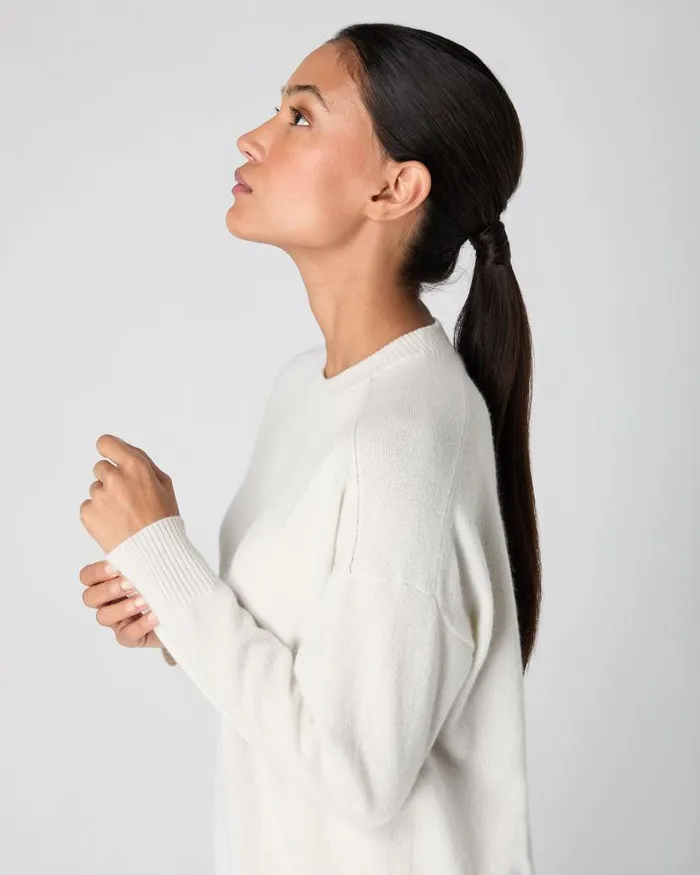 NPeal Jumpers Women Metal Trim Round Neck Jumper Ivory White Sparkle