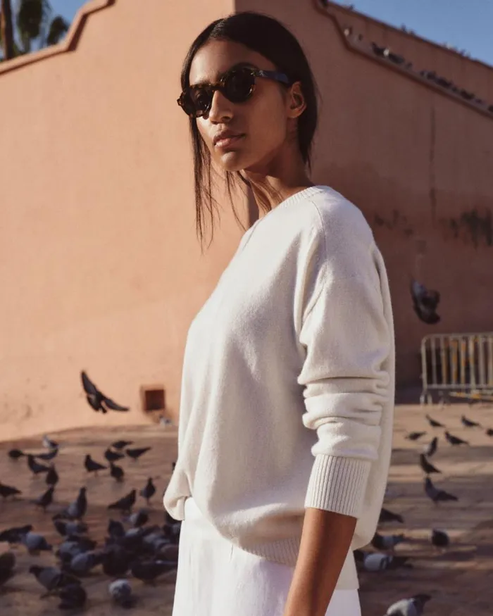 NPeal Jumpers Women Metal Trim Round Neck Jumper Ivory White Sparkle