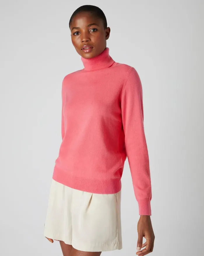 NPeal Jumpers Women Polo Neck Cashmere Jumper Peony Pink