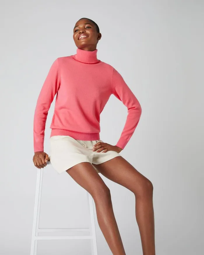 NPeal Jumpers Women Polo Neck Cashmere Jumper Peony Pink