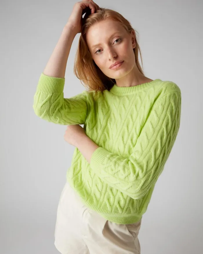 NPeal Jumpers Women Round Neck Cable Cashmere Jumper Key Lime Green