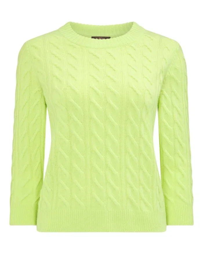 NPeal Jumpers Women Round Neck Cable Cashmere Jumper Key Lime Green