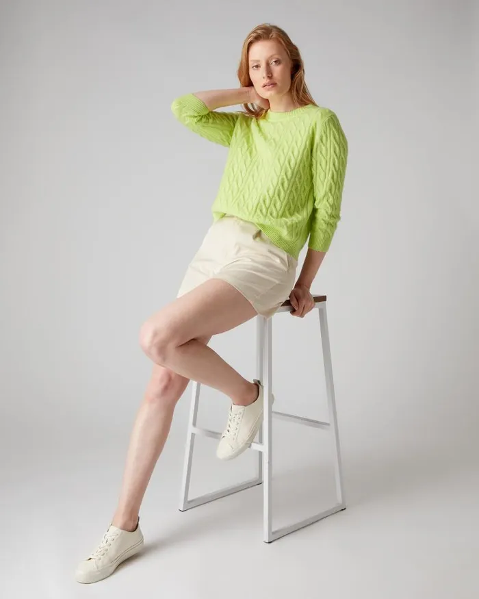 NPeal Jumpers Women Round Neck Cable Cashmere Jumper Key Lime Green