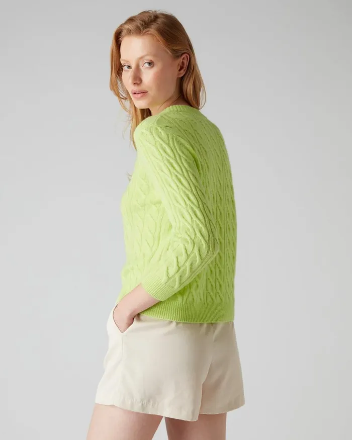 NPeal Jumpers Women Round Neck Cable Cashmere Jumper Key Lime Green