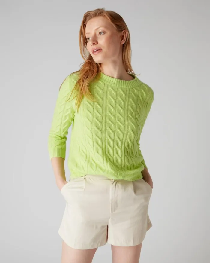 NPeal Jumpers Women Round Neck Cable Cashmere Jumper Key Lime Green