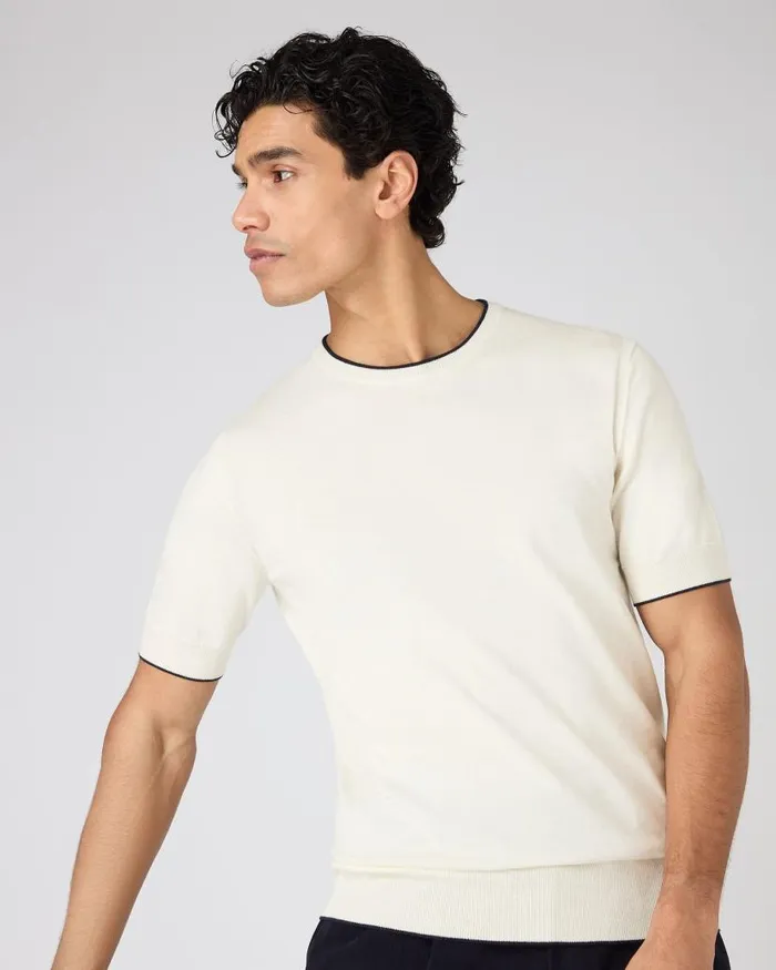 NPeal Polos and Tshirts Men Newquay Cotton Cashmere TShirt New Ivory White