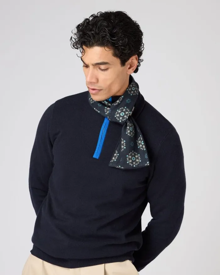 NPeal Scarves Men The Jockey Club Pattern Cashmere Scarf Navy Blue