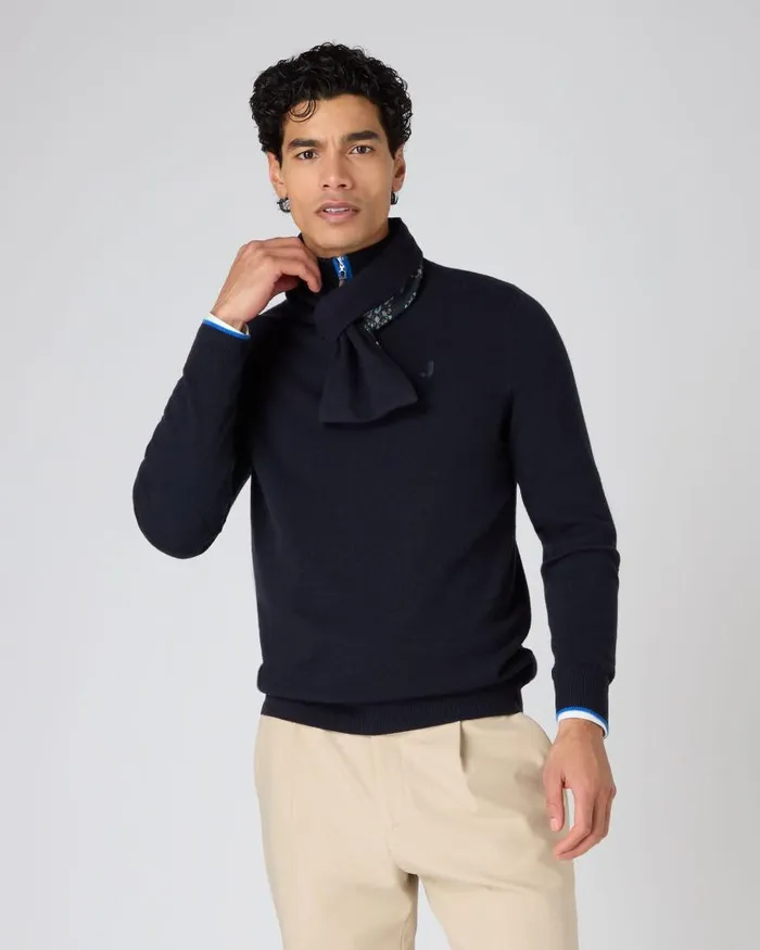 NPeal Scarves Men The Jockey Club Pattern Cashmere Scarf Navy Blue