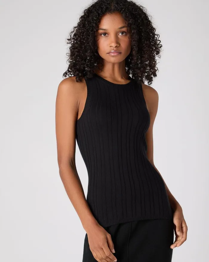 NPeal Tops and Tshirts Women Cotton Cashmere Silk Tank Top Black