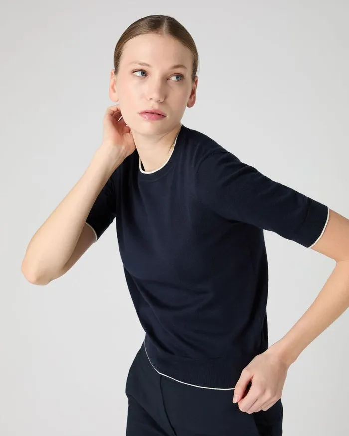 NPeal Tops and Tshirts Women Cotton Cashmere TShirt Navy Blue