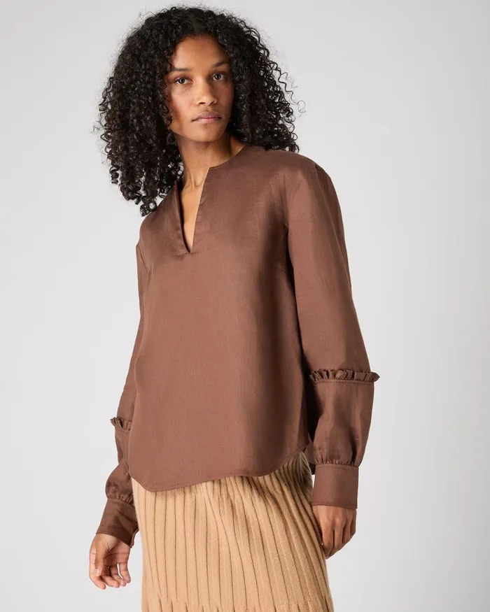 NPeal Tops and Tshirts Women Sienna Linen Top Tan Brown
