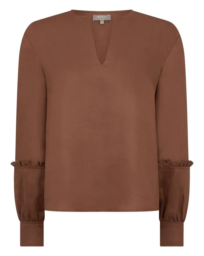NPeal Tops and Tshirts Women Sienna Linen Top Tan Brown