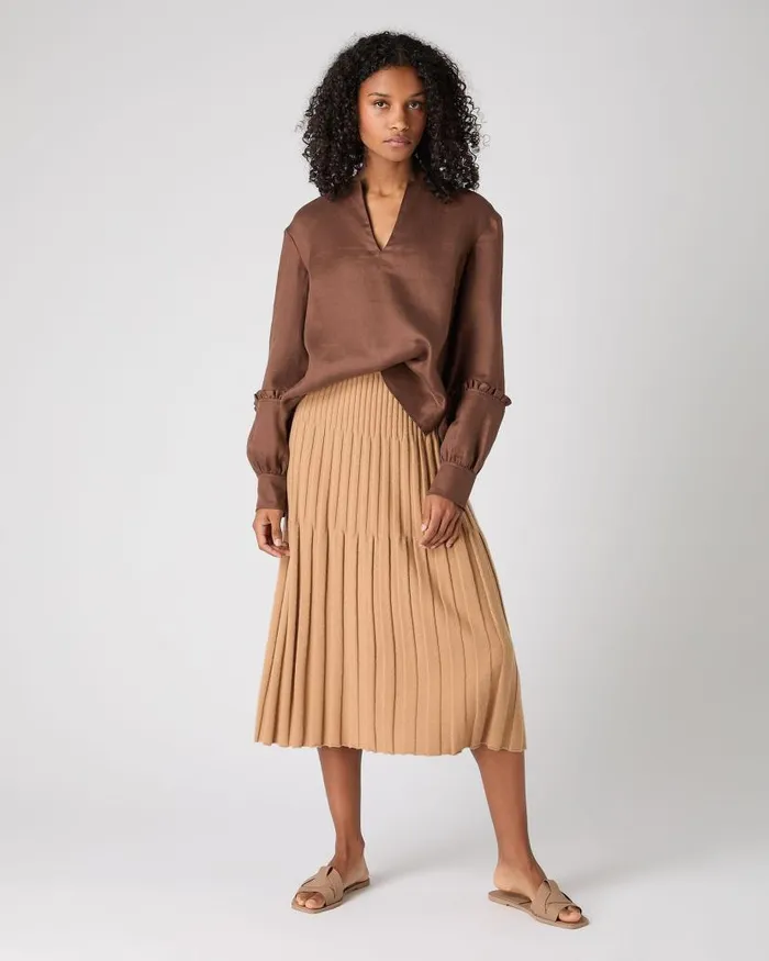 NPeal Tops and Tshirts Women Sienna Linen Top Tan Brown