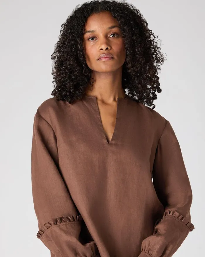 NPeal Tops and Tshirts Women Sienna Linen Top Tan Brown