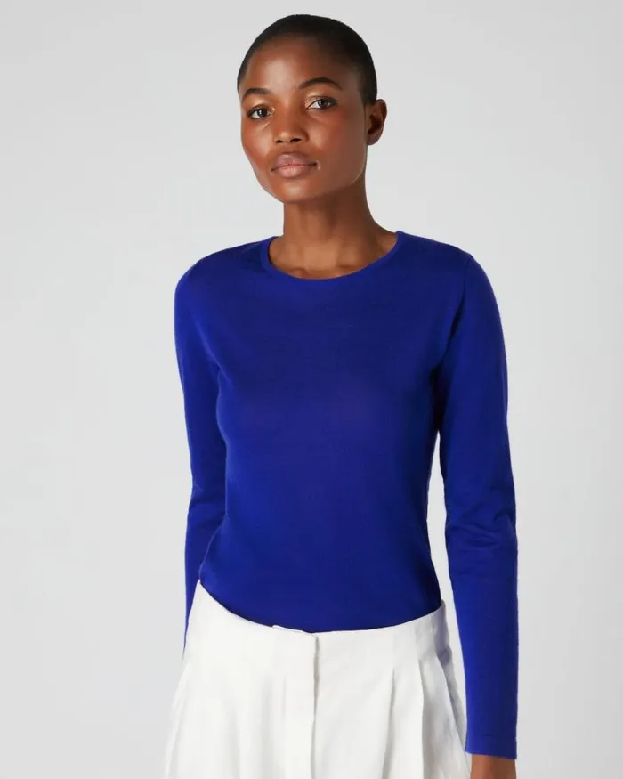 NPeal Tops and Tshirts Women Superfine Long Sleeve Cashmere Top Ultramarine Blue