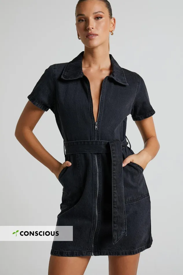 Nandini Mini Dress 8211 Zip Through Denim Dress In Black Wash Women Showpo Curve Clothes Nandini Mini Dress 8211 Zip Through Denim Dress In Black Wash Women Showpo Curve Clothes