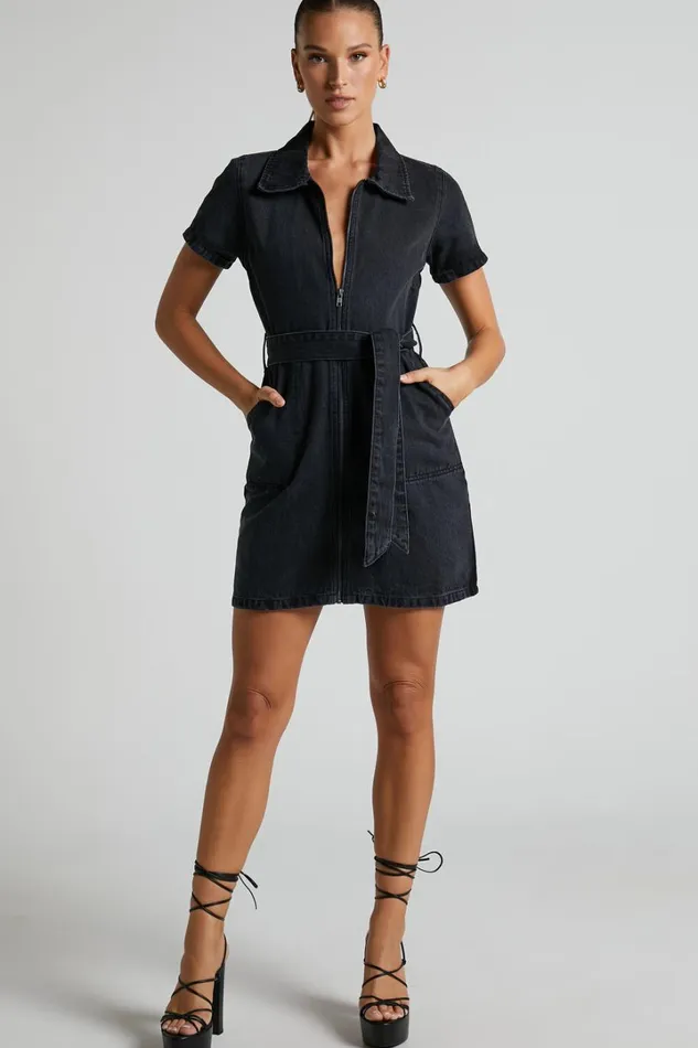 Nandini Mini Dress 8211 Zip Through Denim Dress In Black Wash Women Showpo Curve Clothes Nandini Mini Dress 8211 Zip Through Denim Dress In Black Wash Women Showpo Curve Clothes