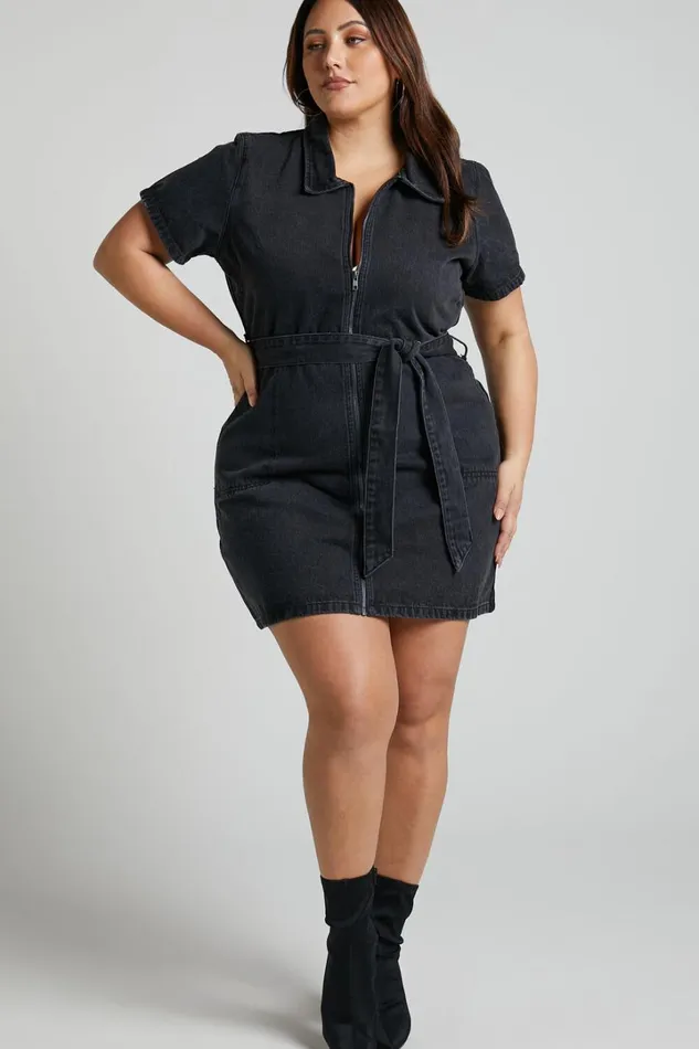 Nandini Mini Dress 8211 Zip Through Denim Dress In Black Wash Women Showpo Curve Clothes Nandini Mini Dress 8211 Zip Through Denim Dress In Black Wash Women Showpo Curve Clothes