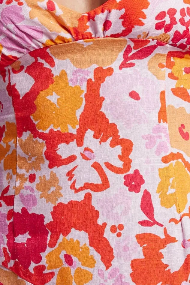 Nikoletta Midi Dress 8211 Linen Look Bias Cut Split Front Dress In Flower Power Women Showpo Curve Clothes