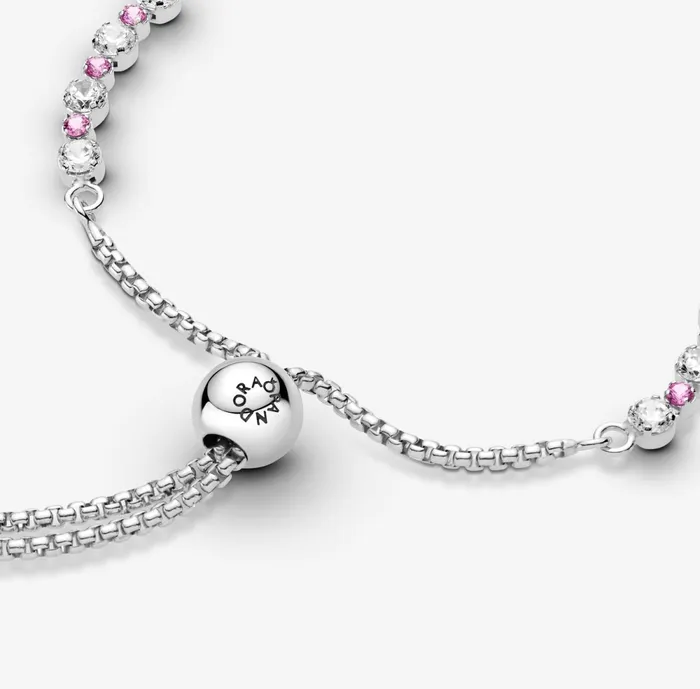 Noncharm Bracelets Women Pandora Pink and Clear Sparkle Slider Bracelet Pink