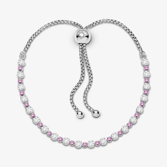 Noncharm Bracelets Women Pandora Pink and Clear Sparkle Slider Bracelet Pink
