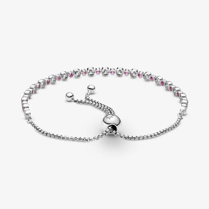Noncharm Bracelets Women Pandora Pink and Clear Sparkle Slider Bracelet Pink