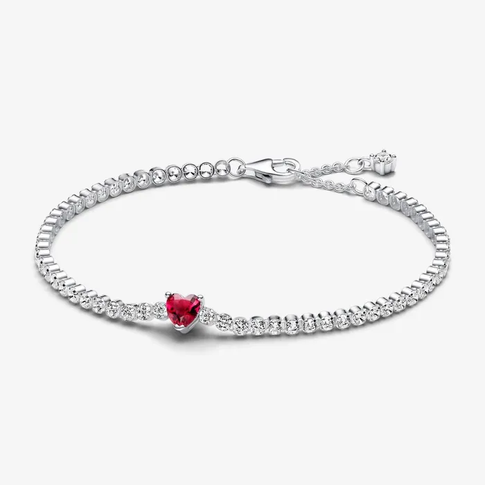 Noncharm Bracelets Women Pandora Red Sparkling Heart Tennis Bracelet