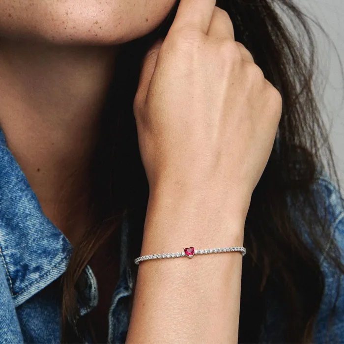 Noncharm Bracelets Women Pandora Red Sparkling Heart Tennis Bracelet