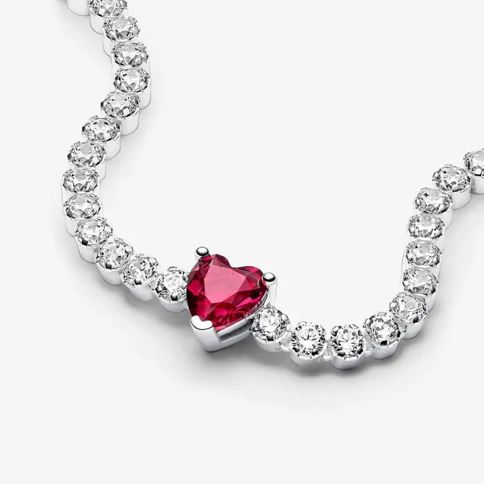 Noncharm Bracelets Women Pandora Red Sparkling Heart Tennis Bracelet
