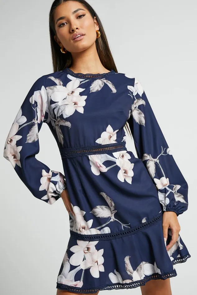 Not Missing Out Mini Dress 8211 Long Puff Sleeve Dress In Navy Floral Women Showpo Dresses Not Missing Out Mini Dress 8211 Long Puff Sleeve Dress In Navy Floral Women Showpo Dresses